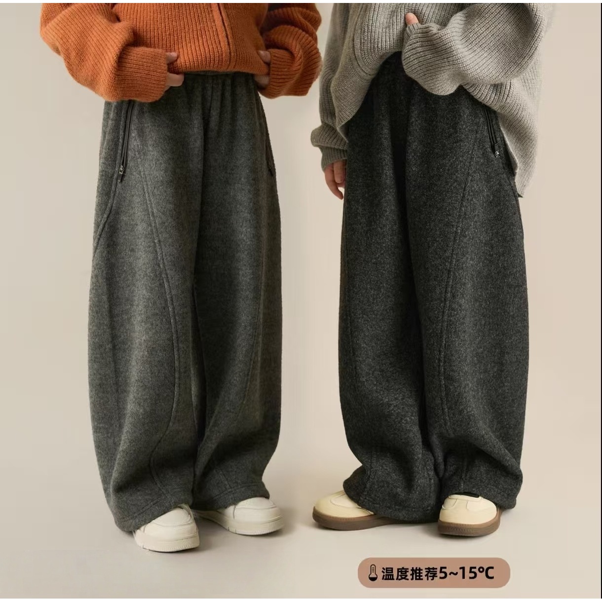 儿童加绒简约休闲弯刀裤2025冬季新款男女童韩版宽百搭宽松长裤潮