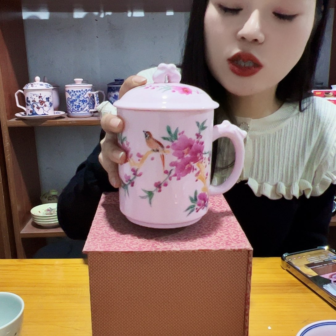 摆件陶景德镇红xixi水点桃花十周年办公杯