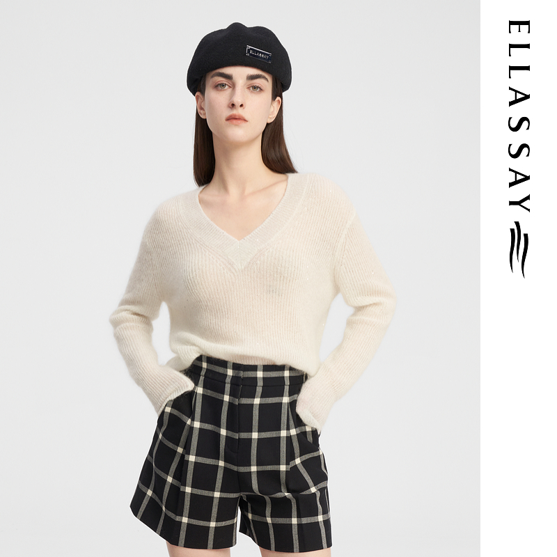 【贤哥专属】歌力思秋款星河珠片纱V领针织衫EWE343M08100