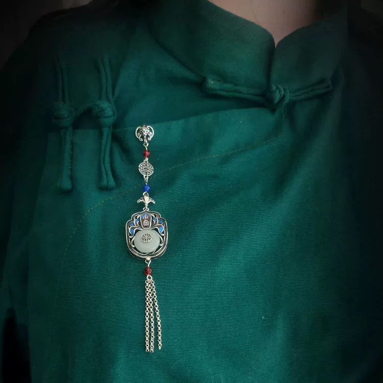 铜胸针 中国风复古压襟扣挂件旗袍汉服流苏挂饰烧蓝国潮胸针女