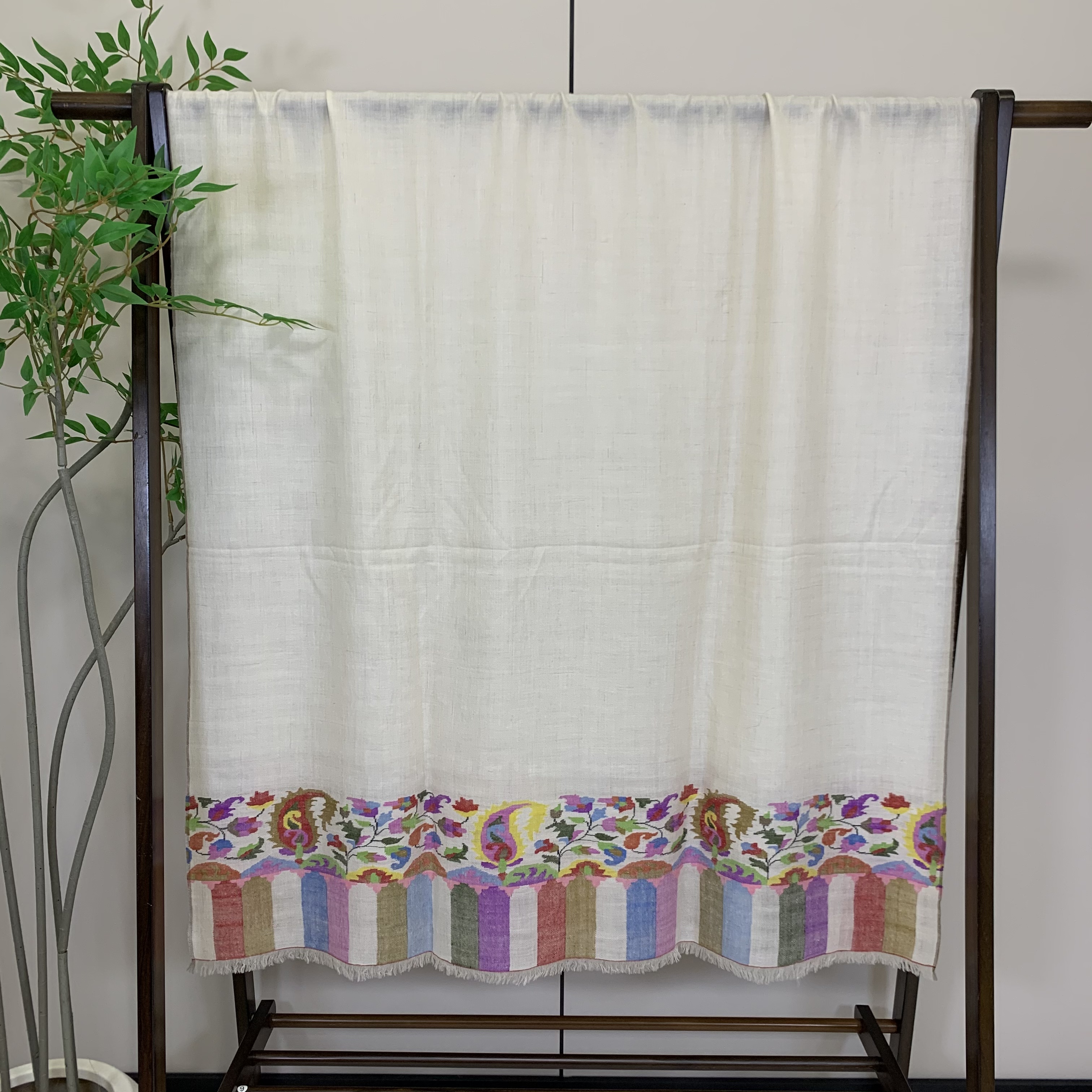 匠艺KahmirLoom品牌pashmian高原羊绒白底腰果半卡