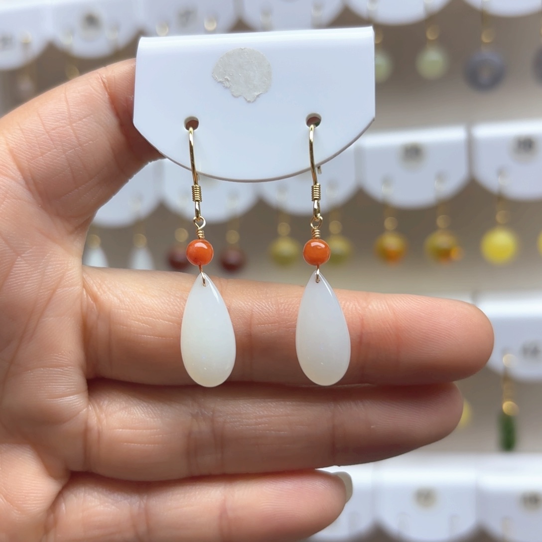 和田玉耳饰银S925镶嵌