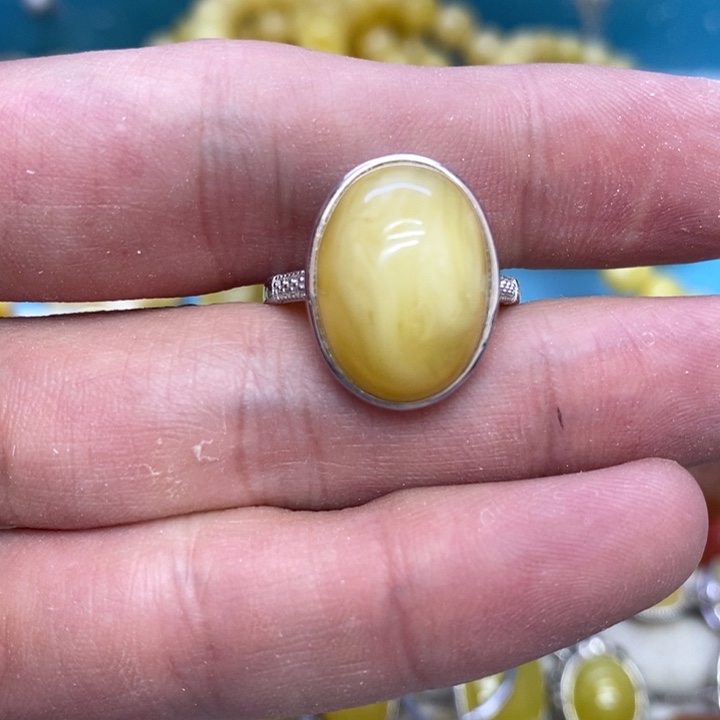 蜜蜡裸石银S925镶嵌戒指
