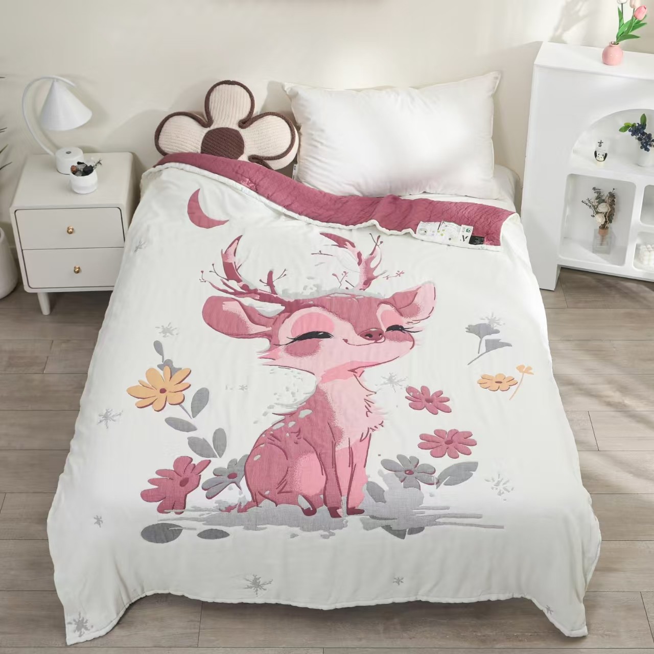 【心花鹿放】 150cm x 200cm 多功能轻奢超柔轻奢纱布泡芙