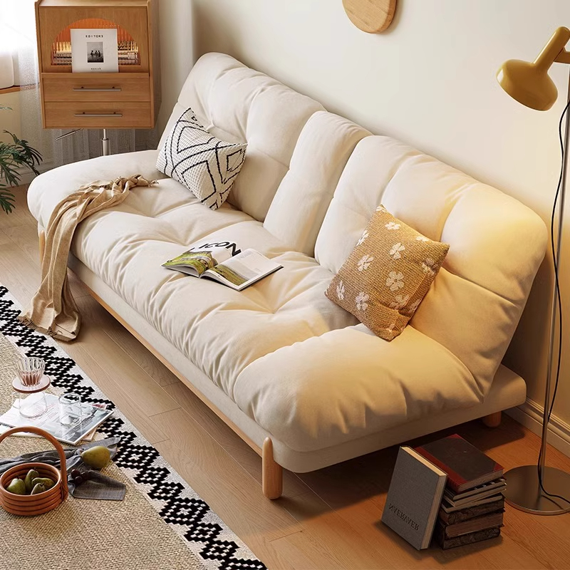 木宫匠家居奶油原木风折叠多功能沙发床小户型客厅书房沙发床两用