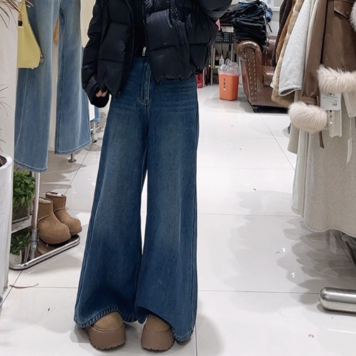 秋冬加绒高腰阔腿牛仔裤宽松显瘦休闲百搭拖地裤