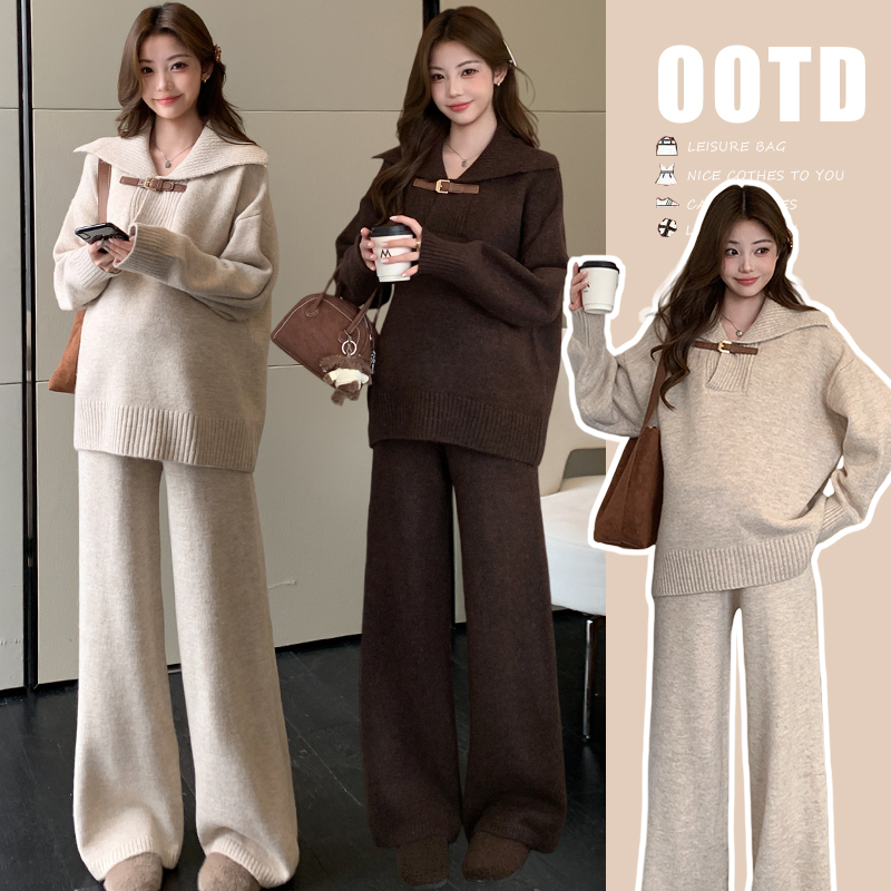 2025新款孕妇装秋冬季套装ins风极简外穿森系宽松慵懒风针织套装