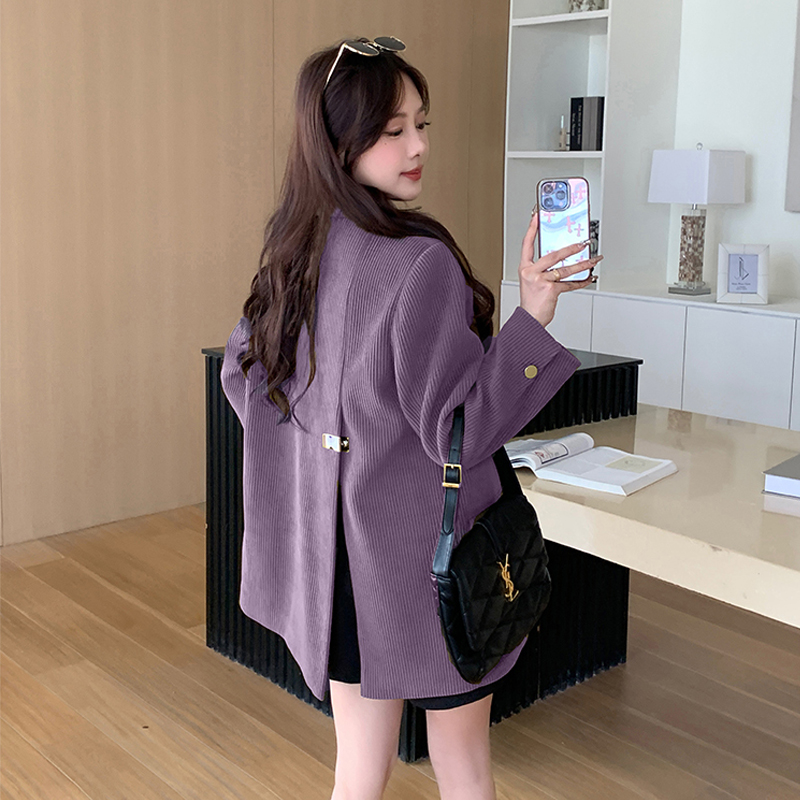 2025韩系灯芯绒黑色西装外套女春秋新款宽松气质休闲高端西服