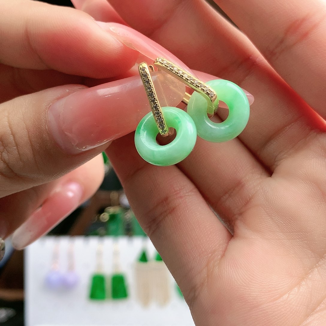 翡翠耳饰银S925镶嵌耳饰