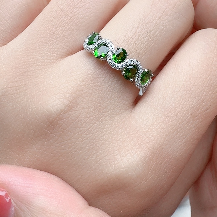 透辉石戒指763银S925镶嵌