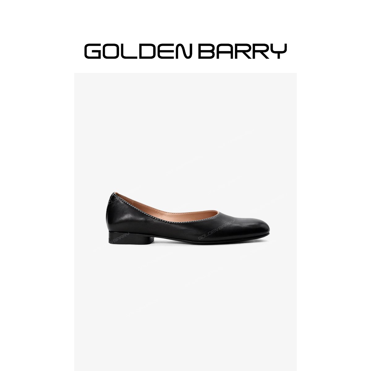 GOLDENBARRY黑色圆头粗跟浅口单鞋3328001