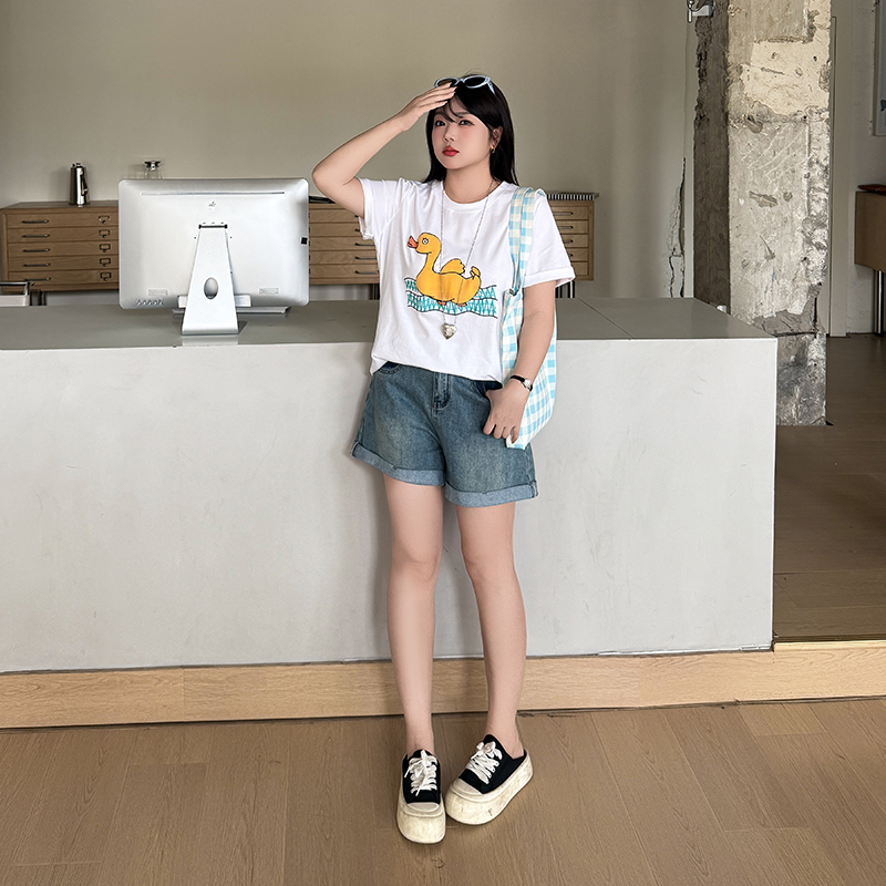 【涵胖胖】*清2025年夏季新款时尚宽松大码卡通小鸭圆领T恤-W-207