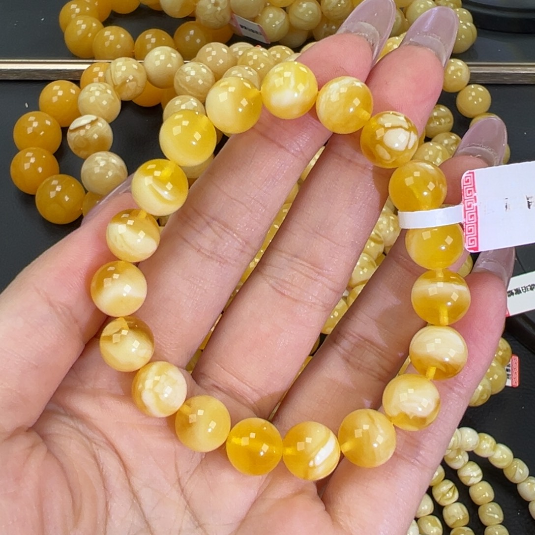 琥珀未镶嵌手链11.7金瓷白