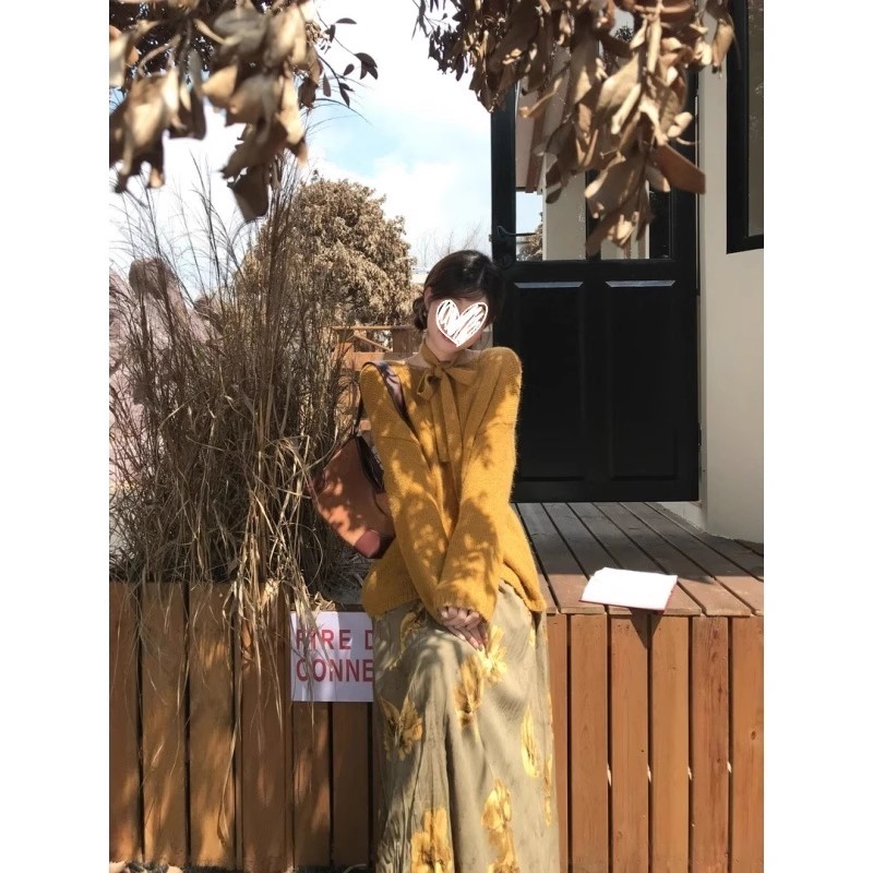 【一叶知秋】复古慵懒套装女秋冬温柔气质毛衣半裙两件套