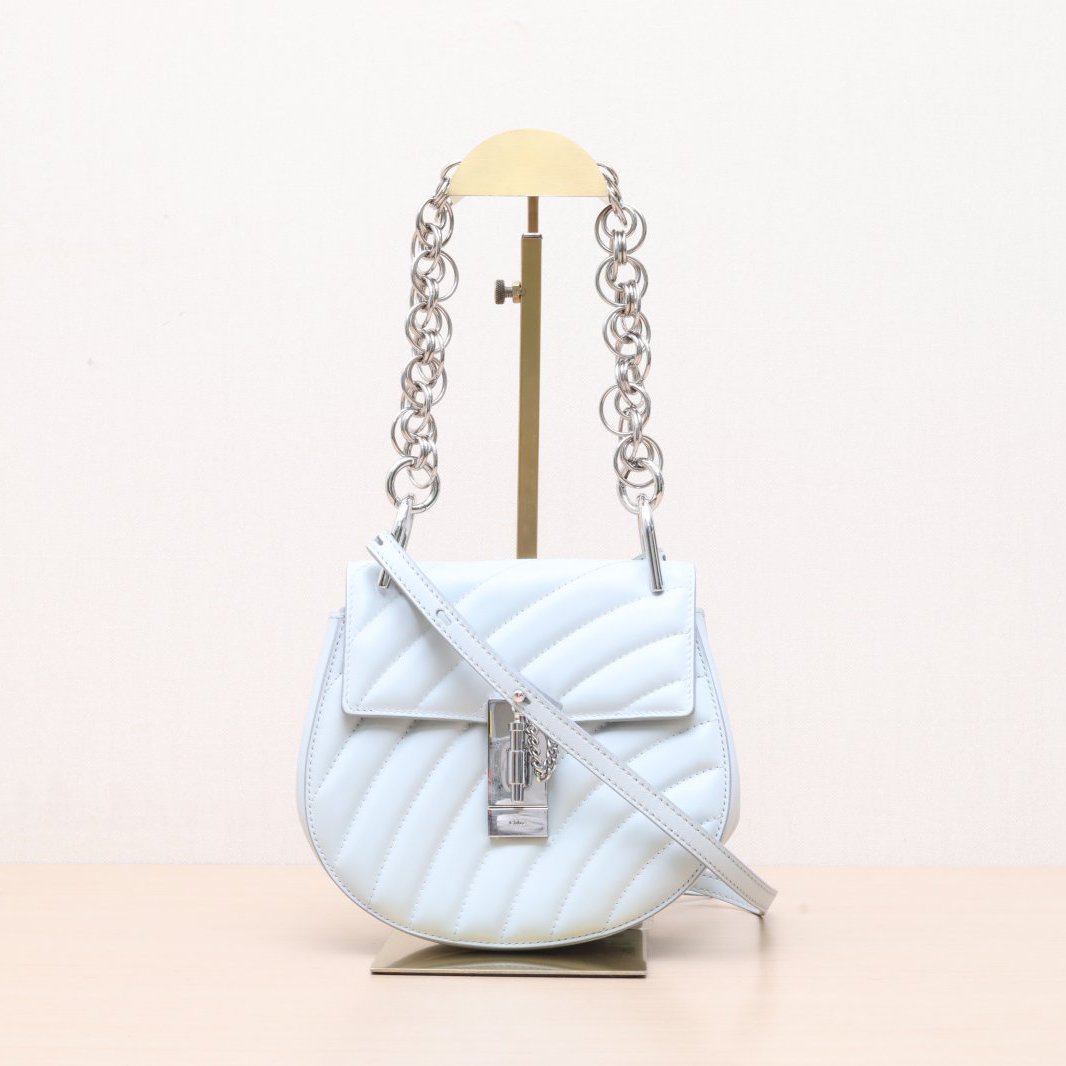 95新 Chloe/蔻依 小花黑黑Drew 小猪包 Mini Bijou 浅蓝色 皮革C