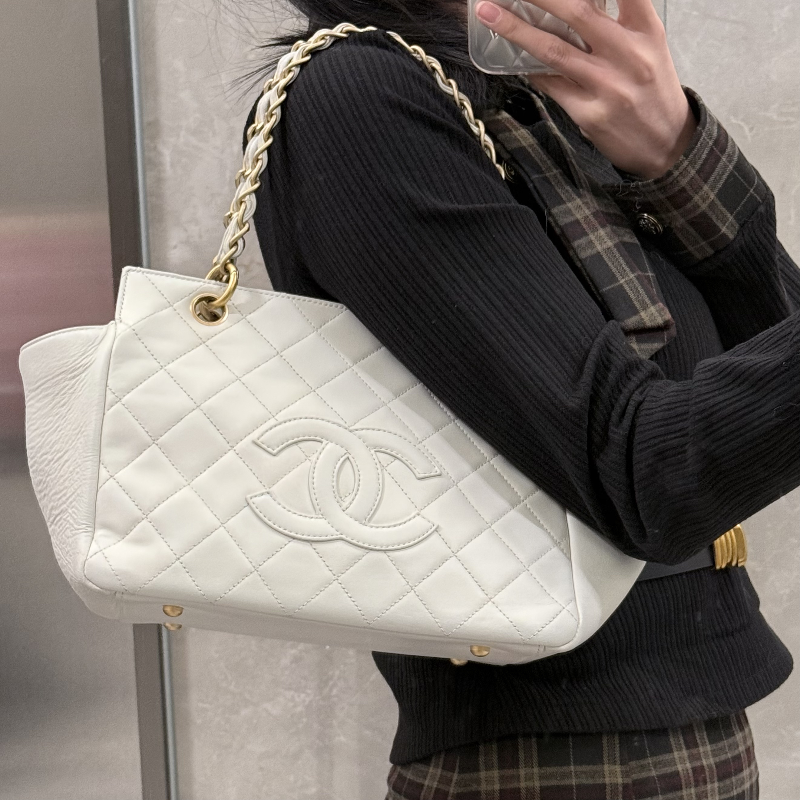95新 Chanel/香奈儿 chanel奶白色jst链条包