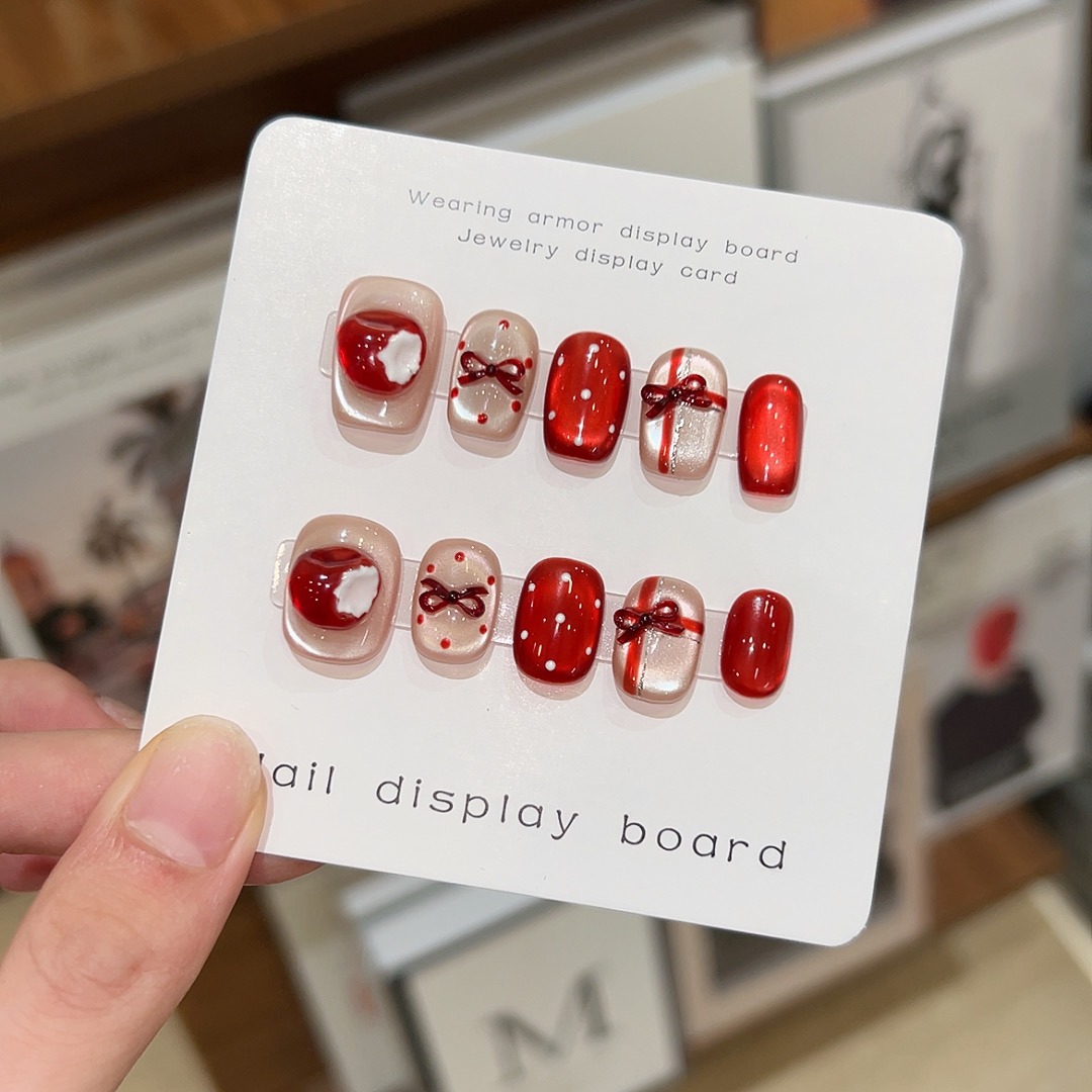 苹安果 手工立体穿戴甲 短款方圆 10片装 通勤利落 重复使用