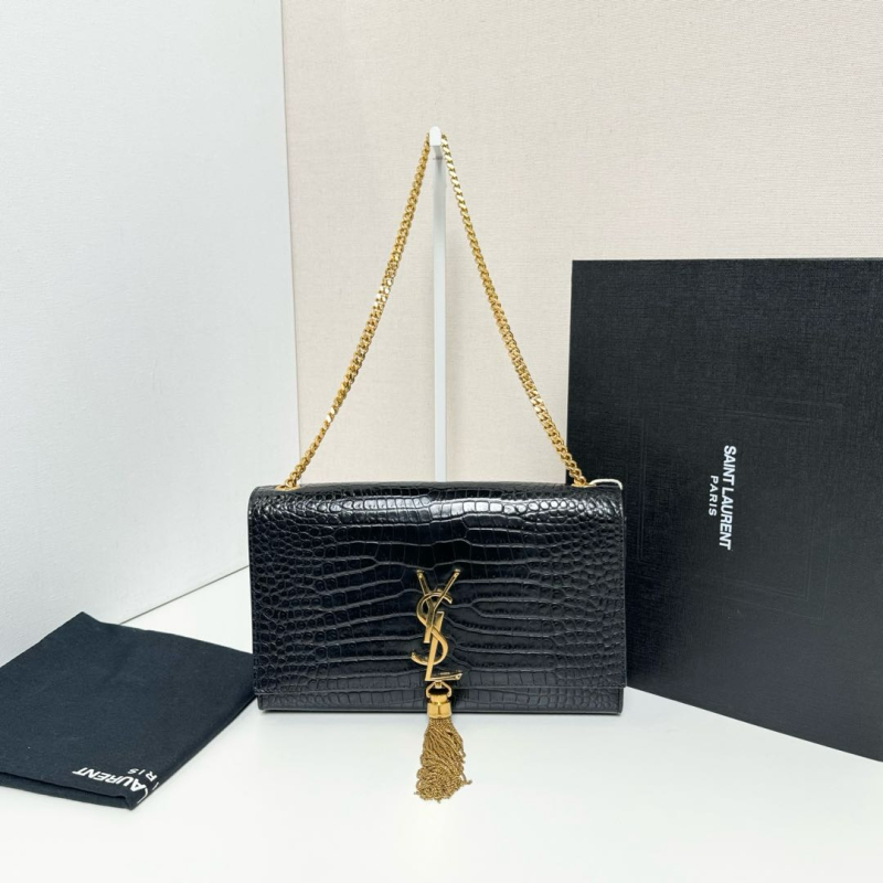 95新 YSL/圣罗兰 98新ysl凯特黑金鳄压流苏链条包S95093320