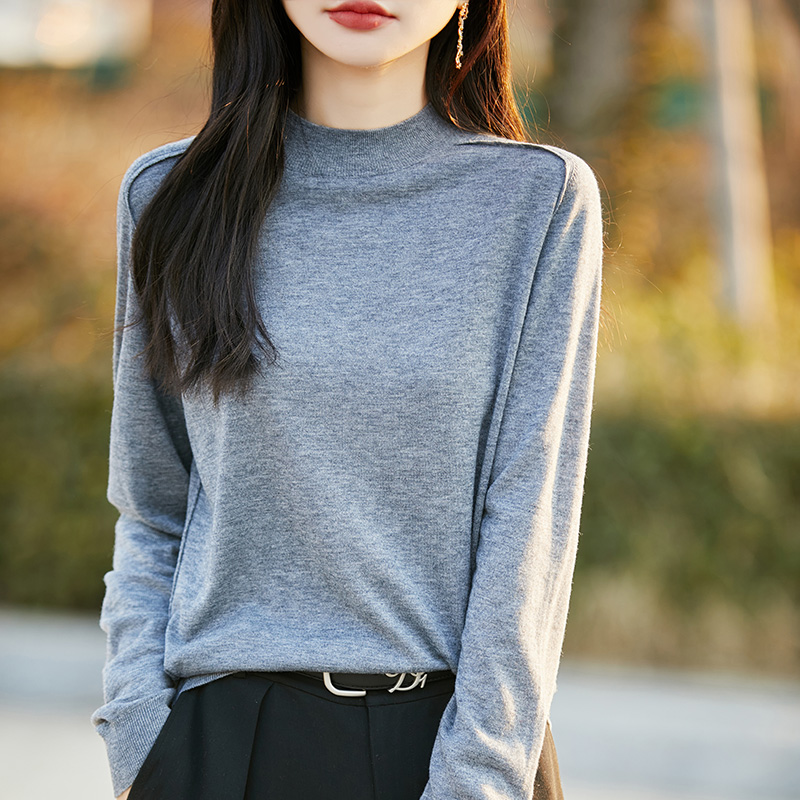 哥弟阿玛施正品精纺小边半高领长袖针织衫极简风内搭打底衫上衣春