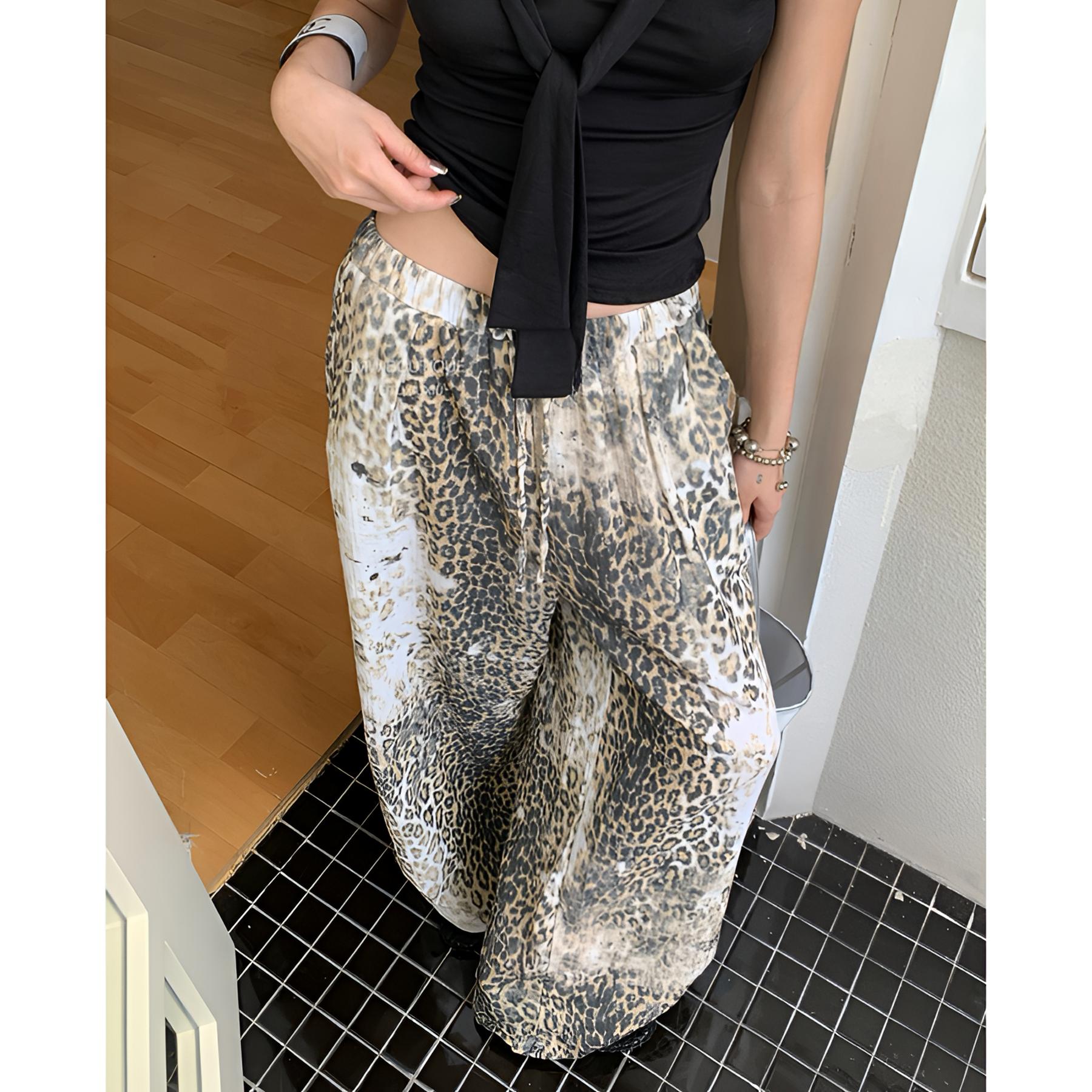 2025夏季【时尚豹纹】复古潮流 高腰宽松慵懒感 定制豹纹阔腿裤