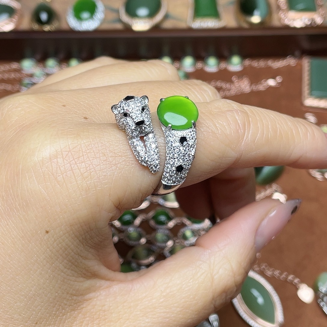 和田玉（碧玉）银S925镶嵌吊坠(不含链)戒指