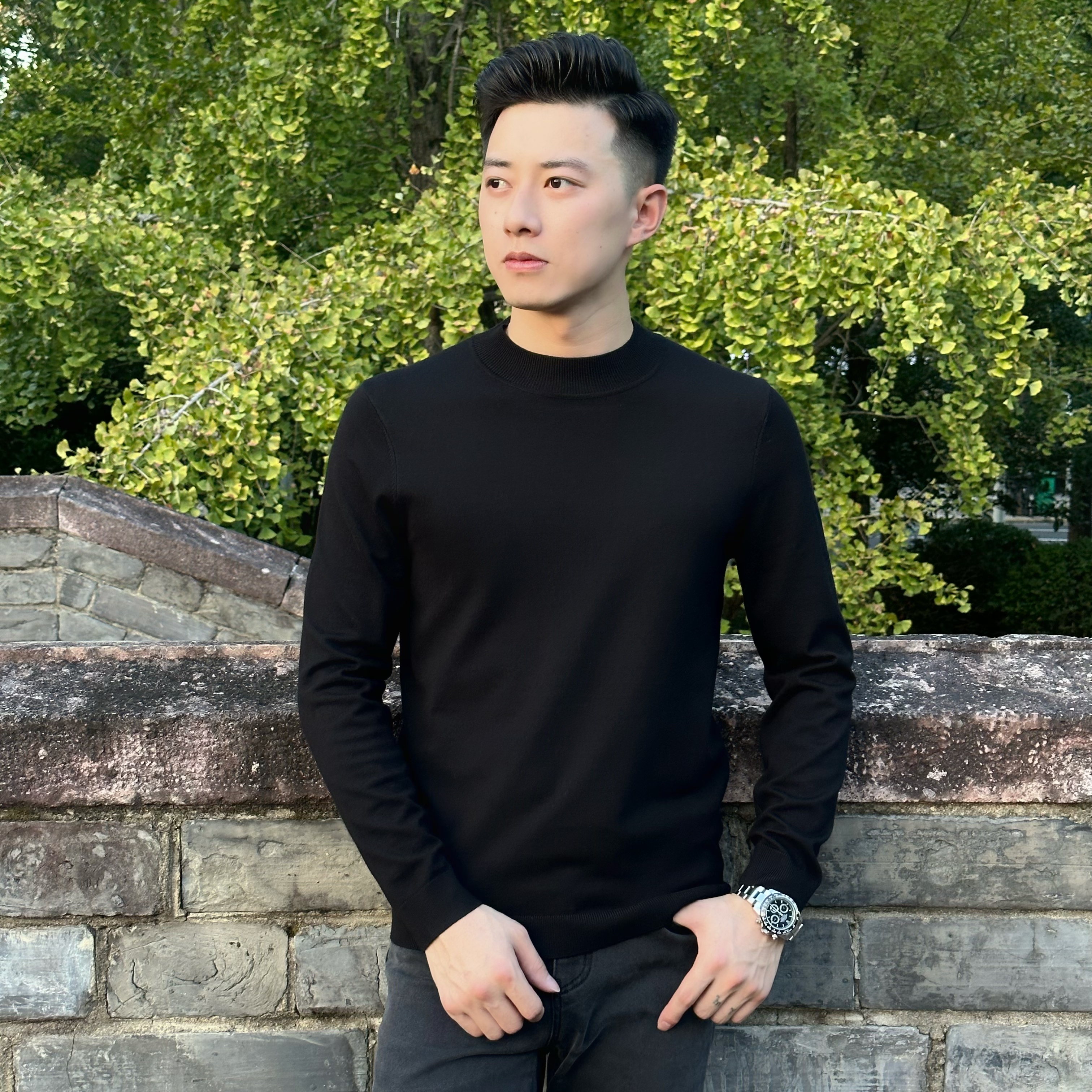 小杰/L-Jie 男士秋季休闲修身长袖圆领百搭线衫（0003）