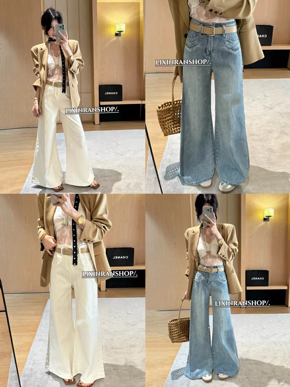 李欣然  【满分腿型】  高腰慵懒垂坠感直筒阔腿牛仔裤#1287