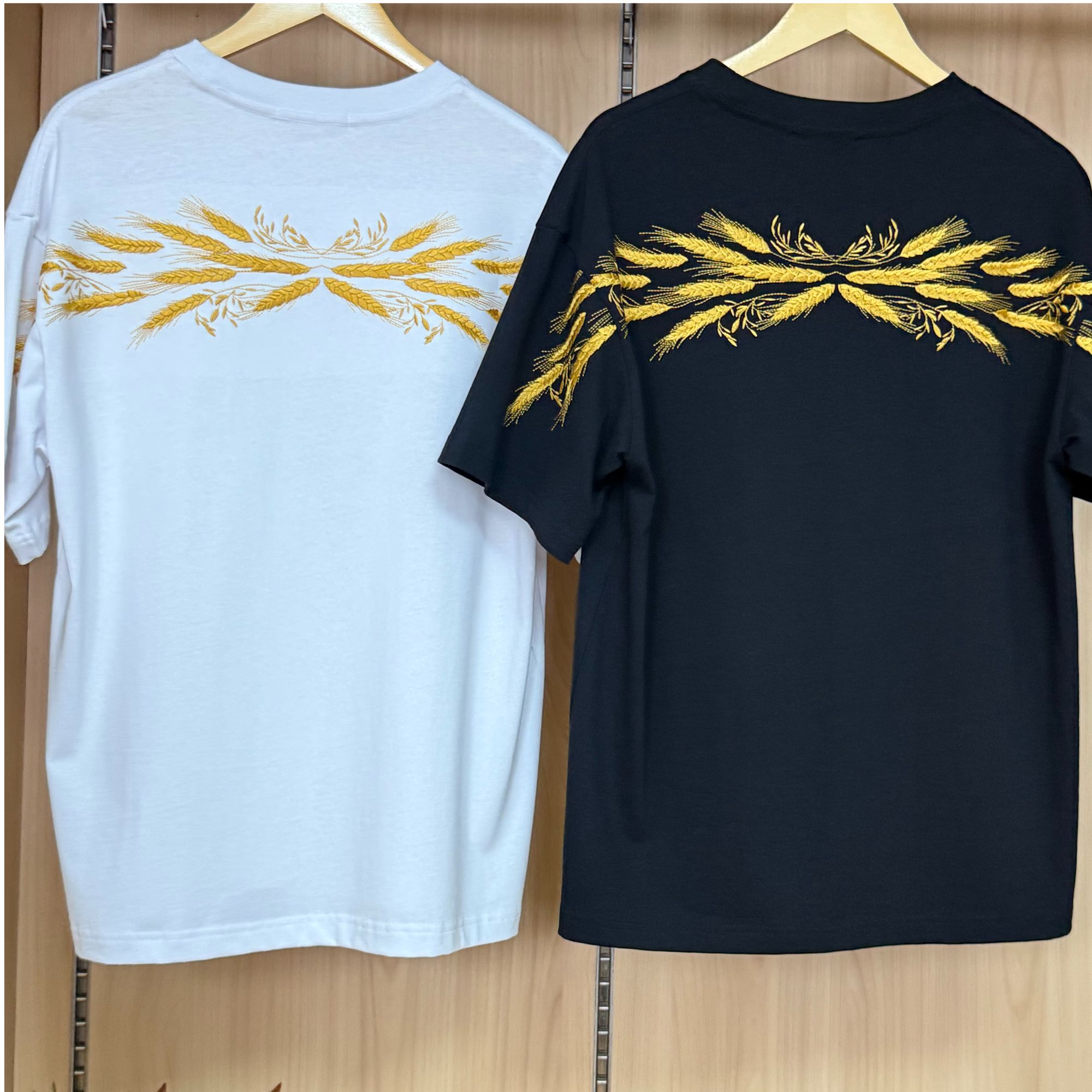 夏款金麦穗刺绣麻棉男女同款时尚圆领短袖