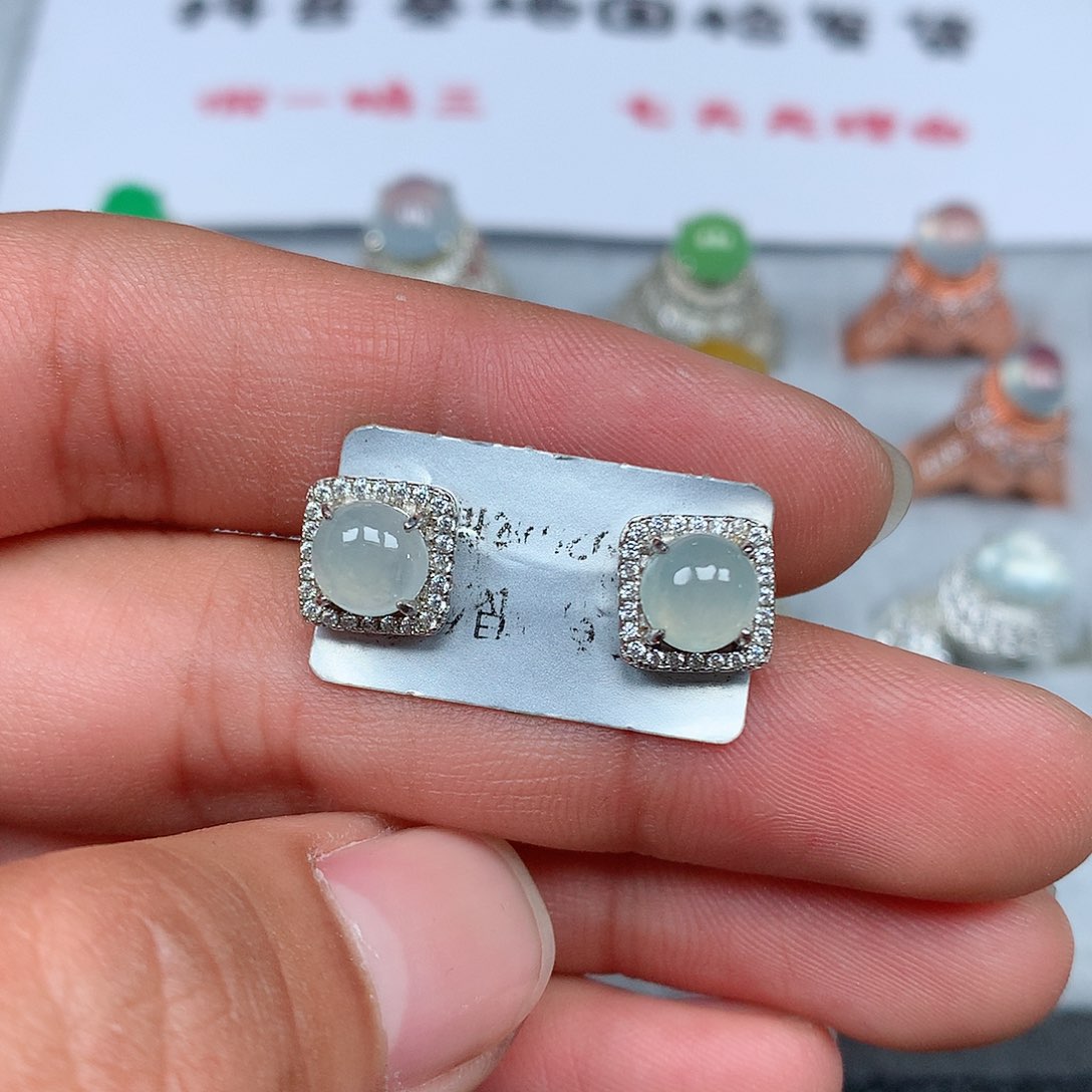 翡翠银S925镶嵌耳钉6号