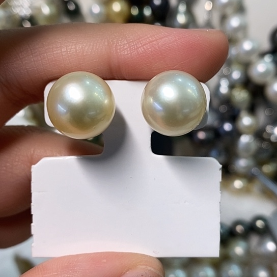 海水珍珠耳饰银S925镶嵌12.5