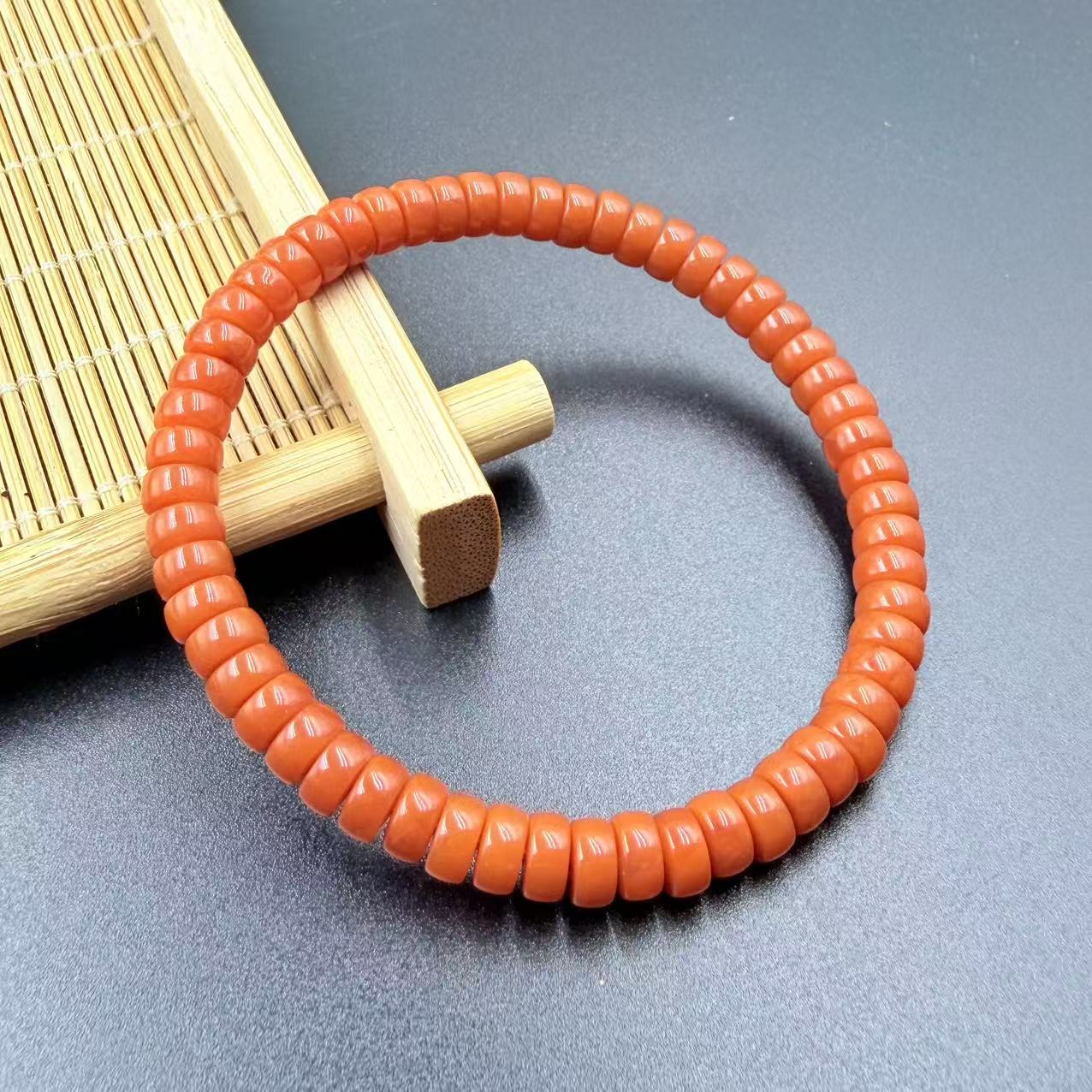 保山大水沟（顶）辣椒红玉化精工药片单圈手串6mm多样性发HR1-076