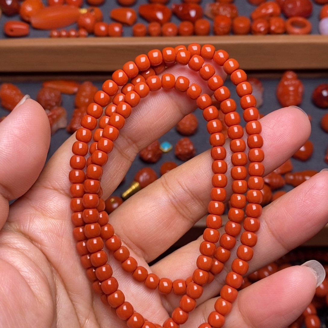 南红玛瑙配饰未镶嵌老型108串卡4.7