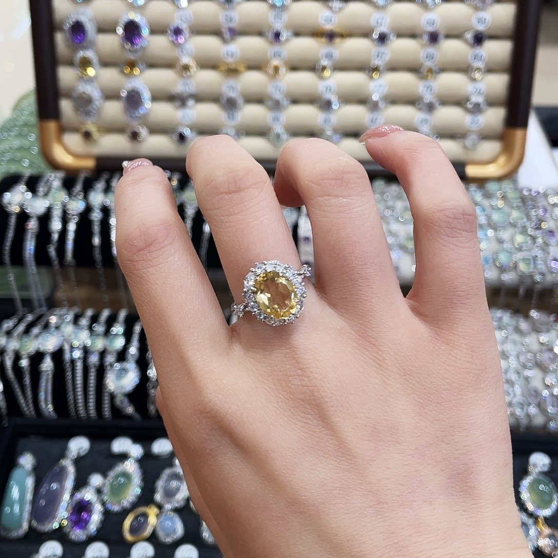 戒指银S925镶嵌黄晶