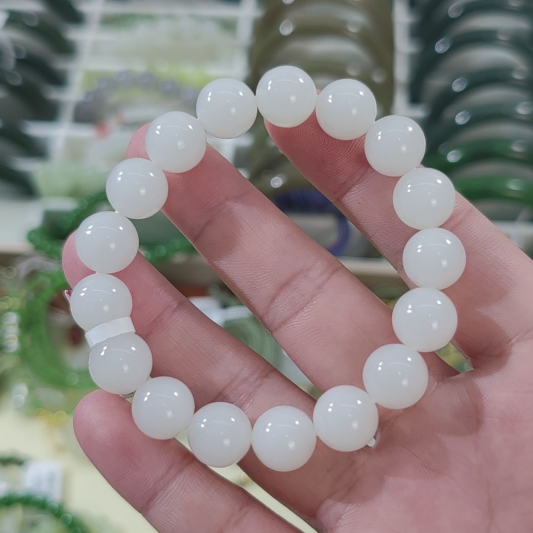 木****和田玉未镶嵌手链卡12高冰羊脂白和田玉手串×1