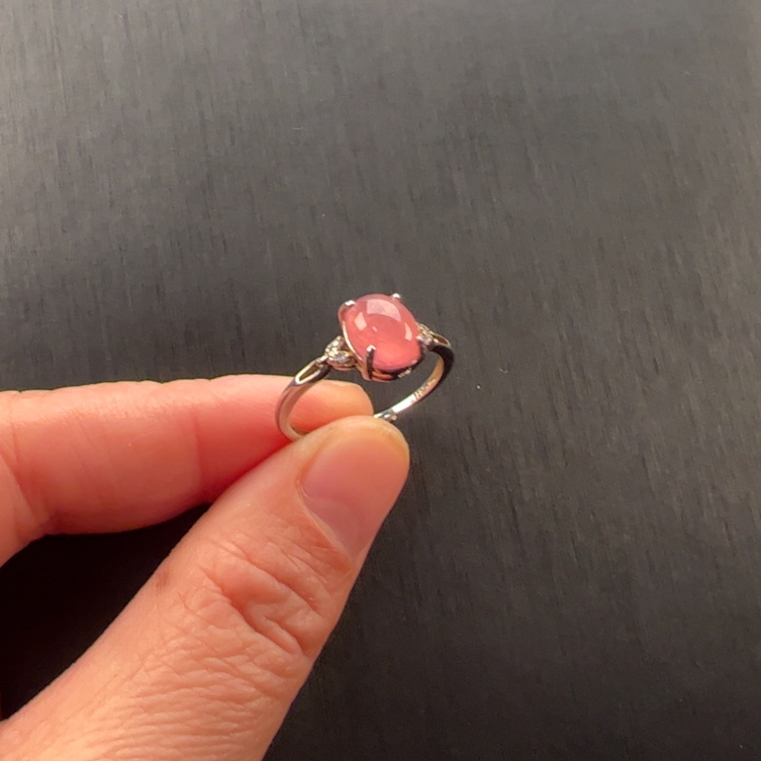 银S925镶嵌菱锰矿（红纹石）戒指