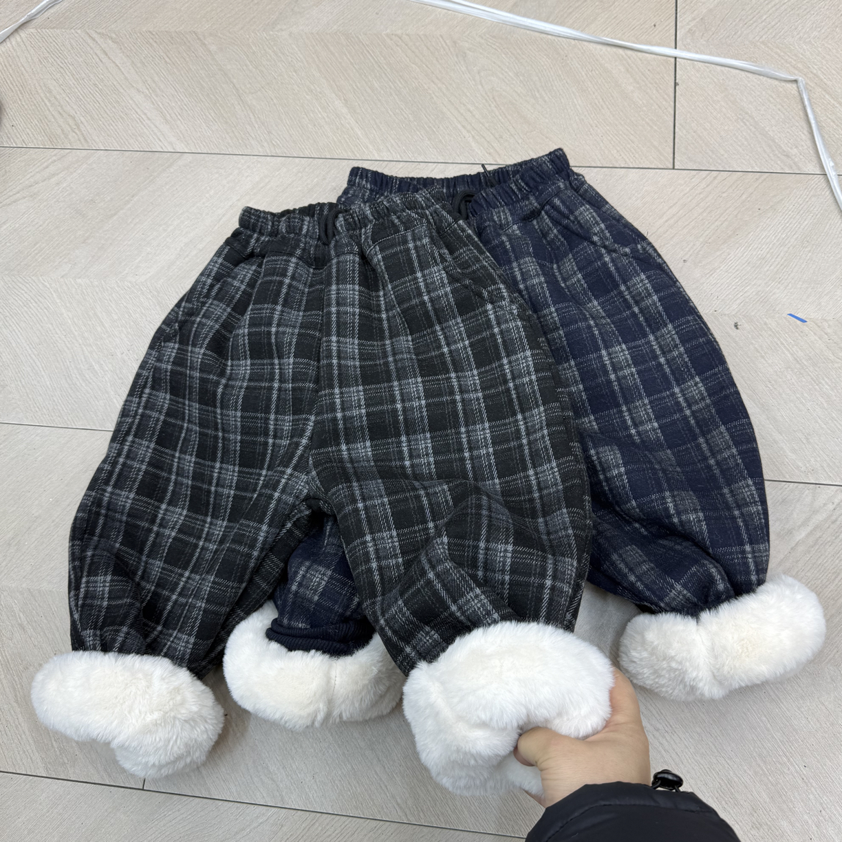 亲子款加厚格子直筒裤高腰显瘦垂感保暖一条过冬长裤