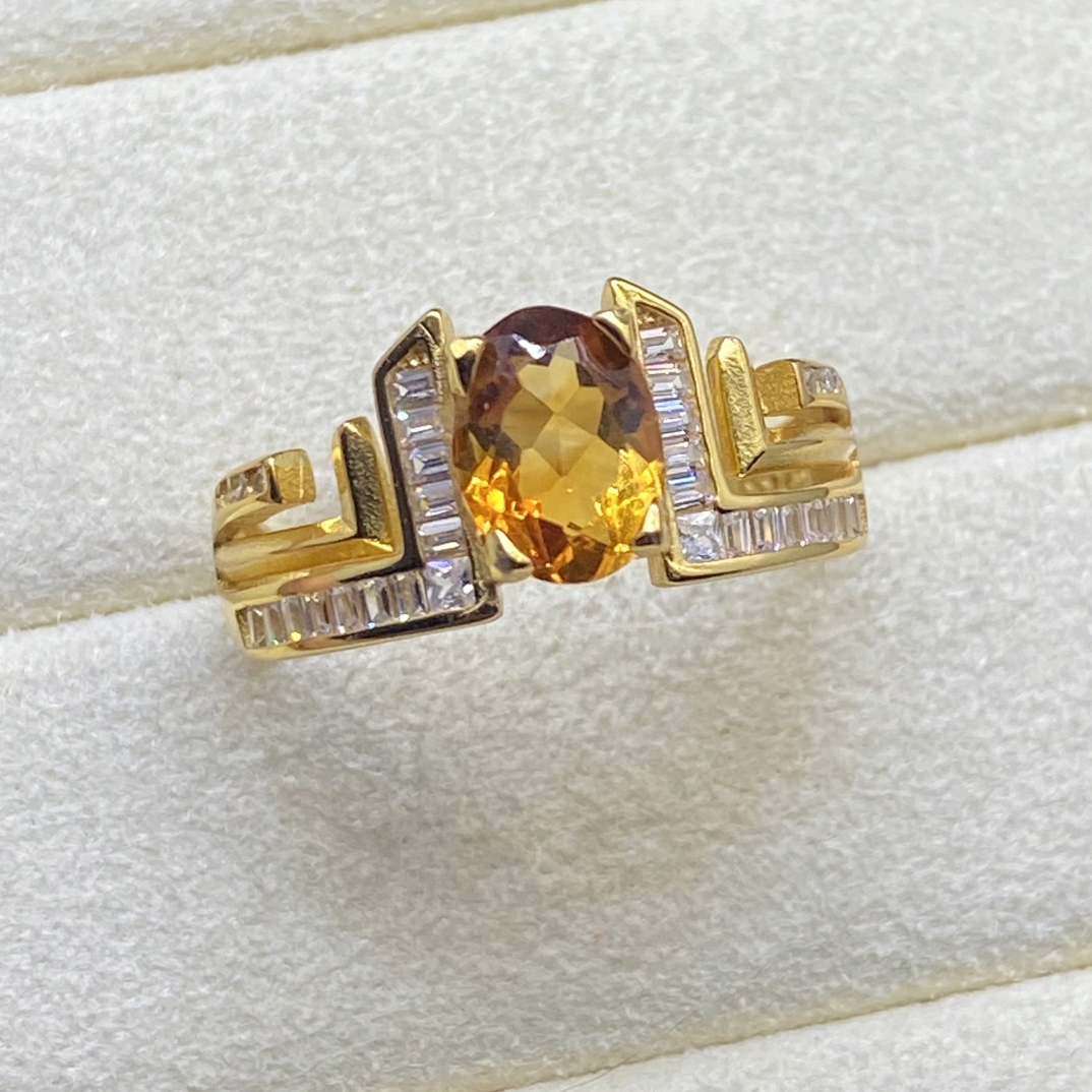 天然暴力黄黄水晶戒指s925银 中古原创设计款创意气质高级百搭J