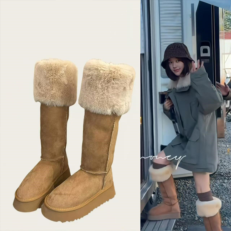 赵露思同款厚底冬季雪地靴长筒加绒长靴女2025新款显高显瘦长筒靴