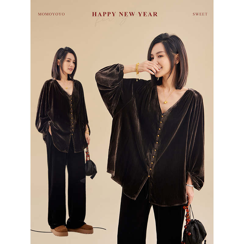 新年款【雾影】丝绒宽松衬衫 7290DM