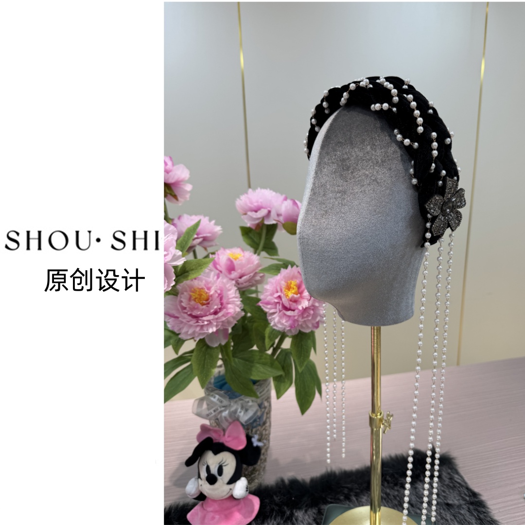 SHOUSHI 原创设计【SH-490】简约风时髦手工丝绒花朵潮流发饰复古风