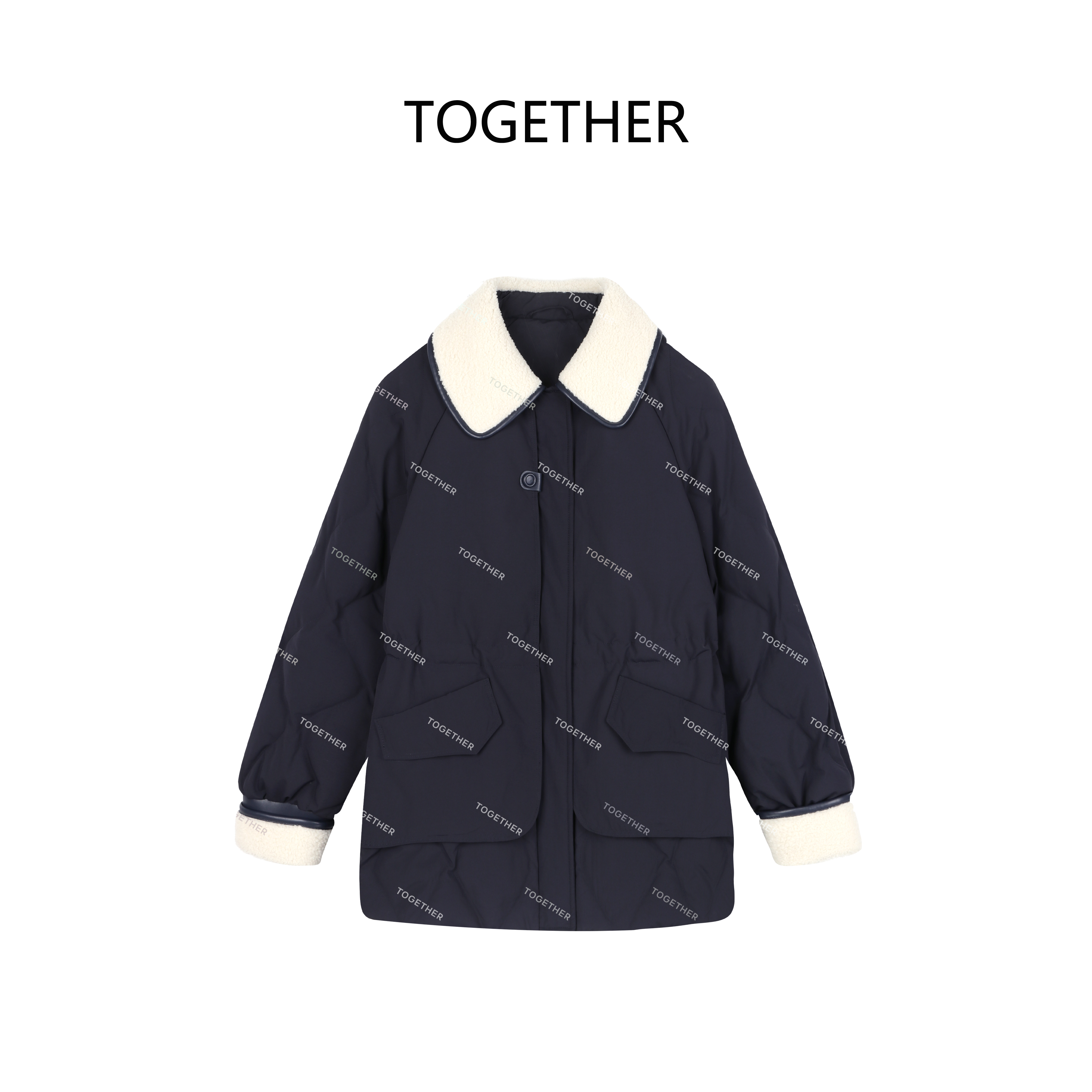 【Together】·  时雪 · 冬季翻领拼接设计感白鸭绒羽绒服外套W2037