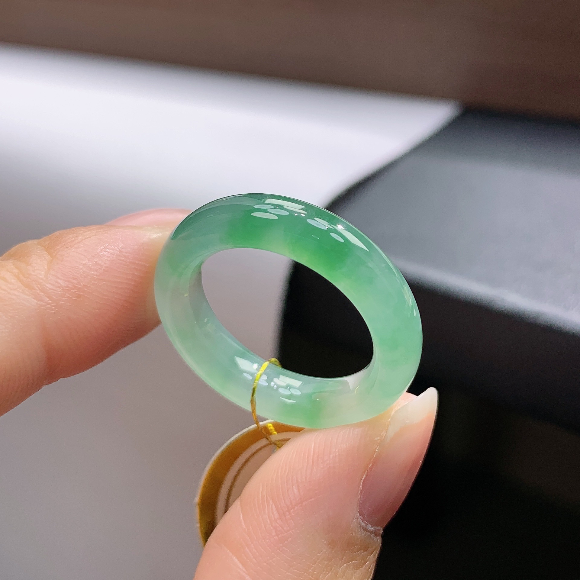 16-17号圈天然缅甸翡翠A货晴绿翡翠戒指18mm