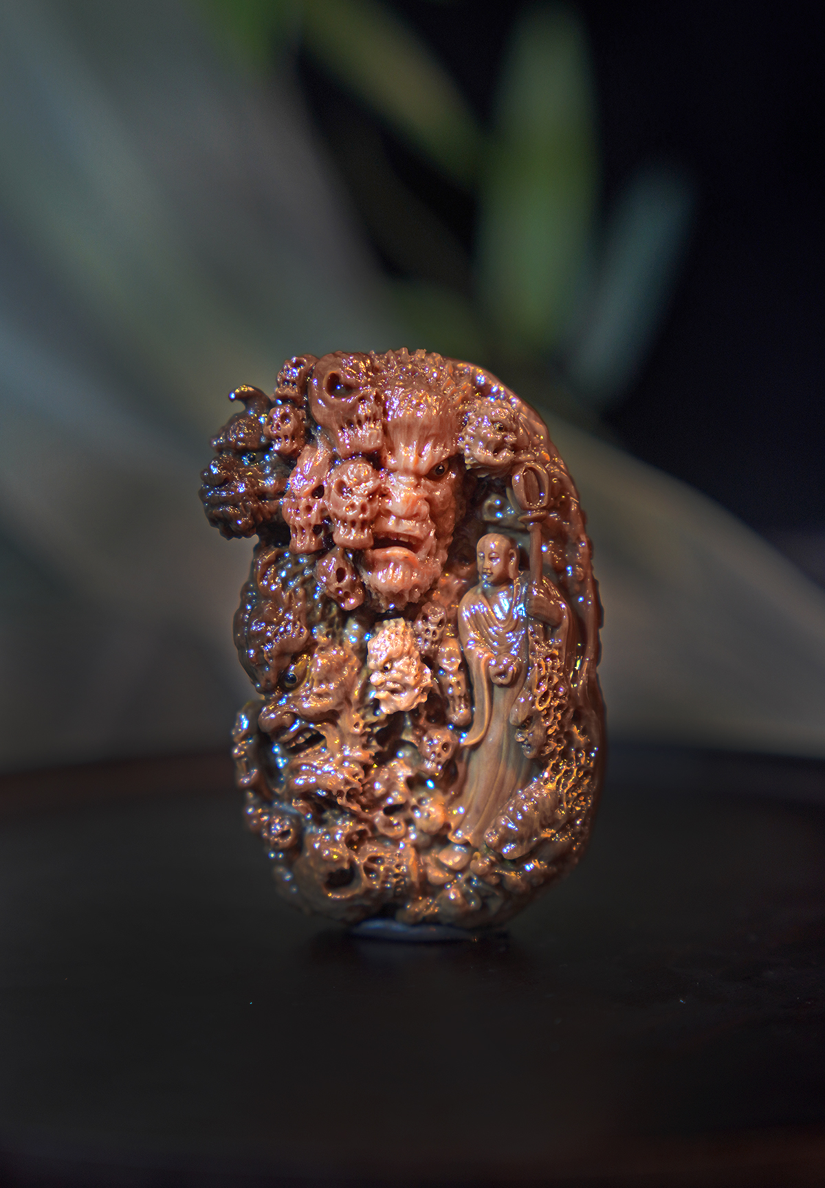 天然猛犸牙/手工雕刻作品/地藏王/特色咖料/文玩收藏