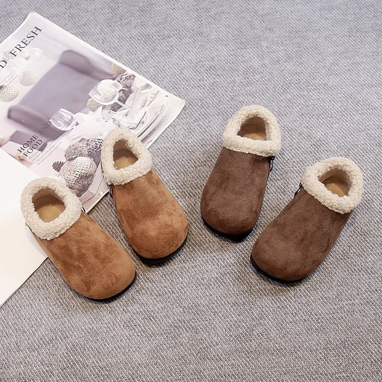 儿童加绒博肯鞋2025冬季二棉女童毛毛鞋保暖防滑男童软底豆豆鞋潮