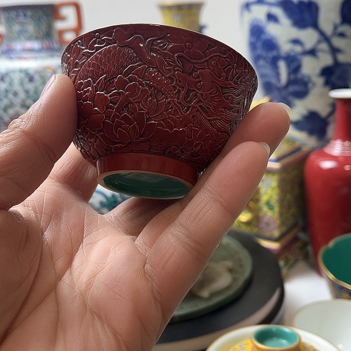 摆件青**主珐琅彩 刻画杯子