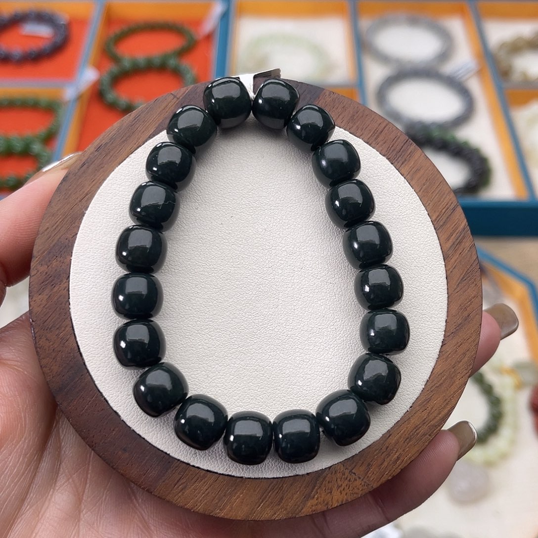 和田玉未镶嵌手串A5卡9×10