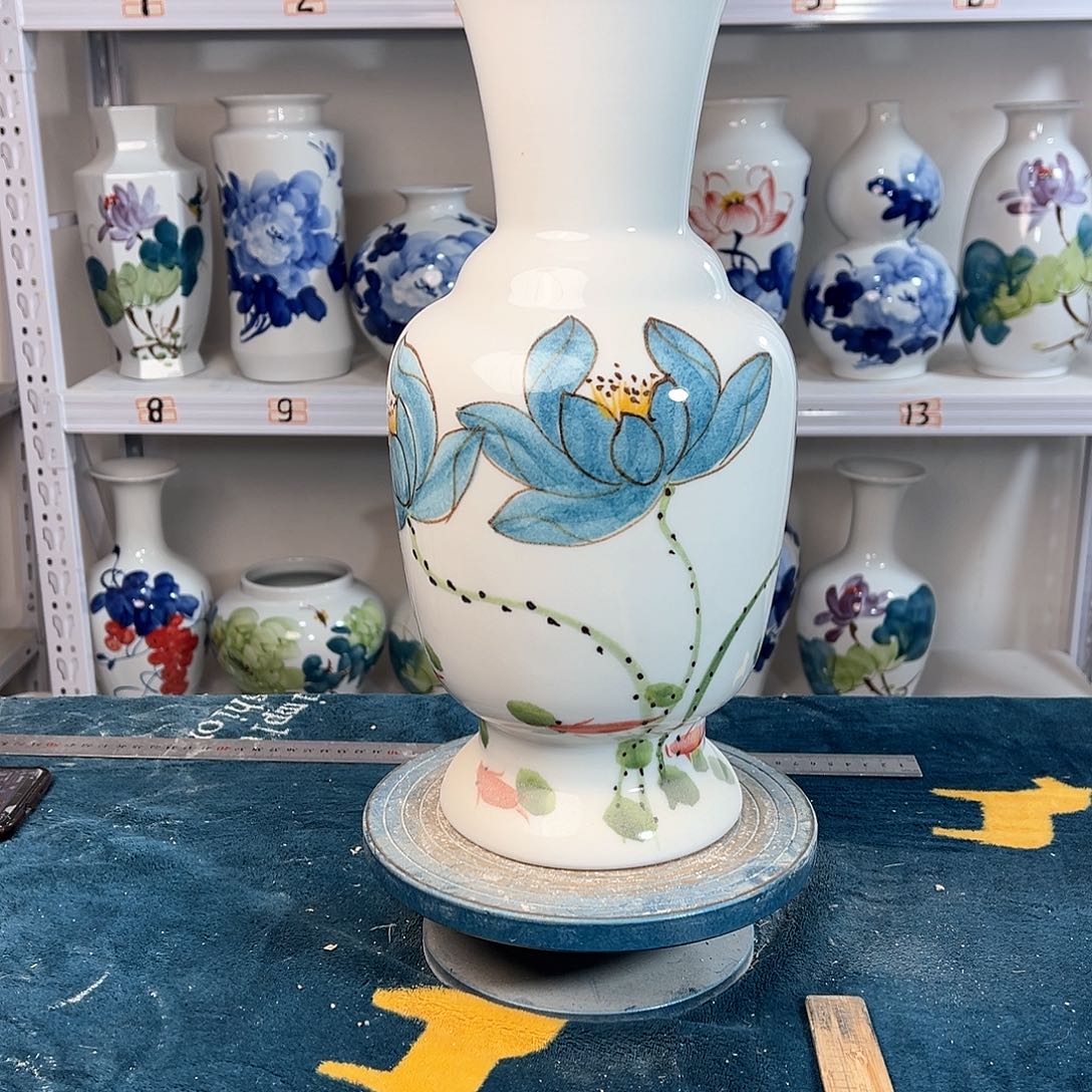 摆件景德镇陶瓷花古莲莲