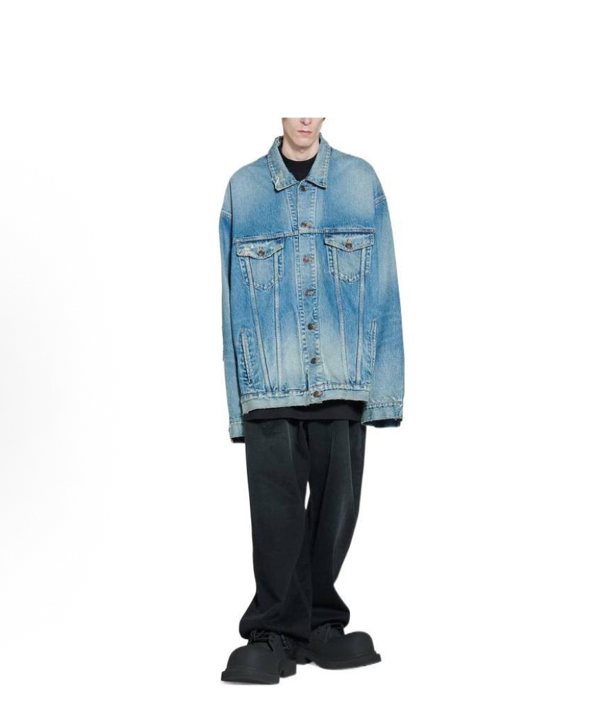 99新 Balenciaga/巴黎世家 领口破坏牛仔外套/34码 /Y3981