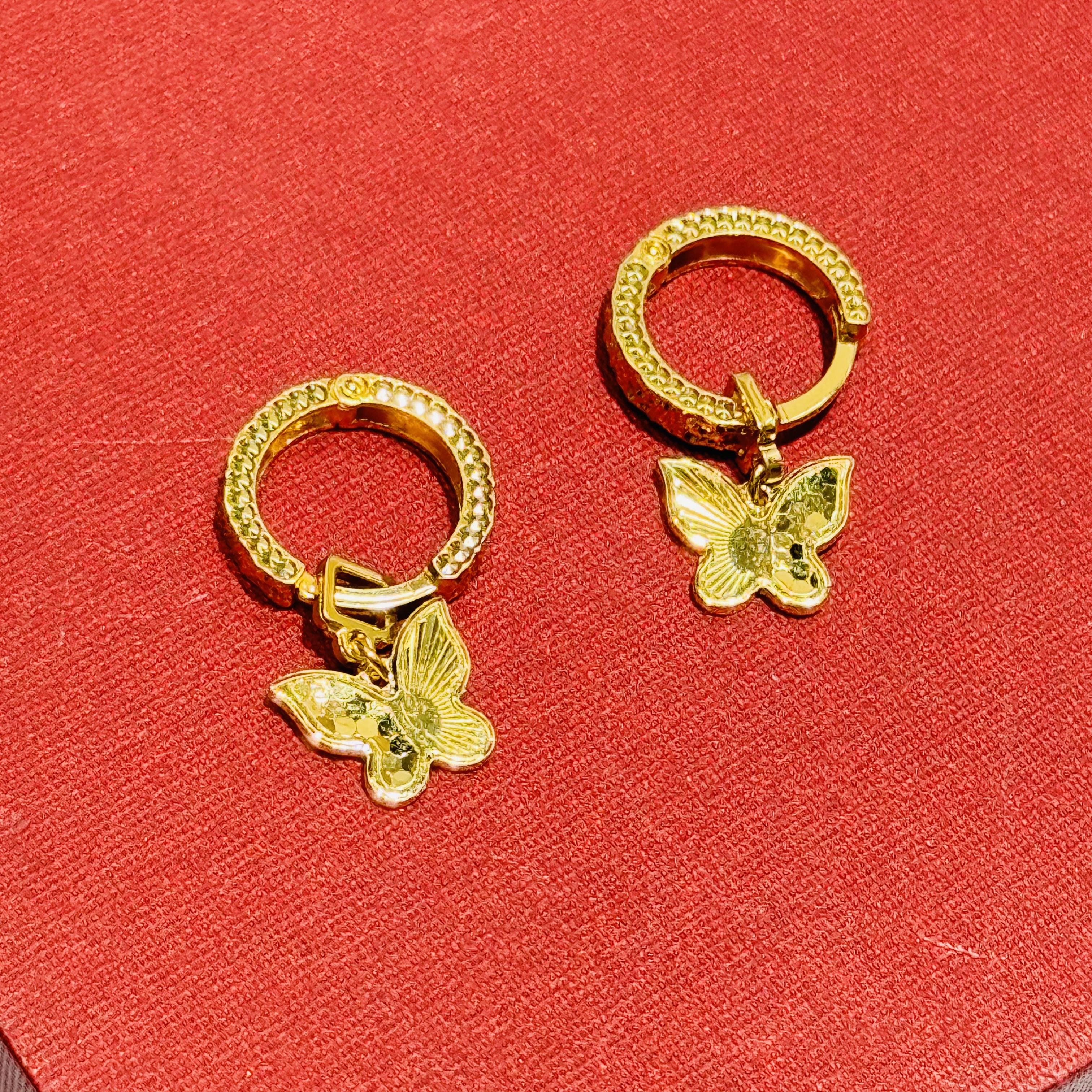 黄金足金999龙鳞车花蝴蝶耳扣耳环