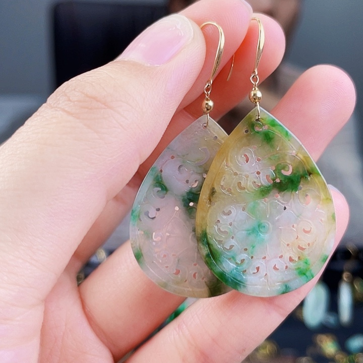 翡翠耳饰18K金镶嵌饰品